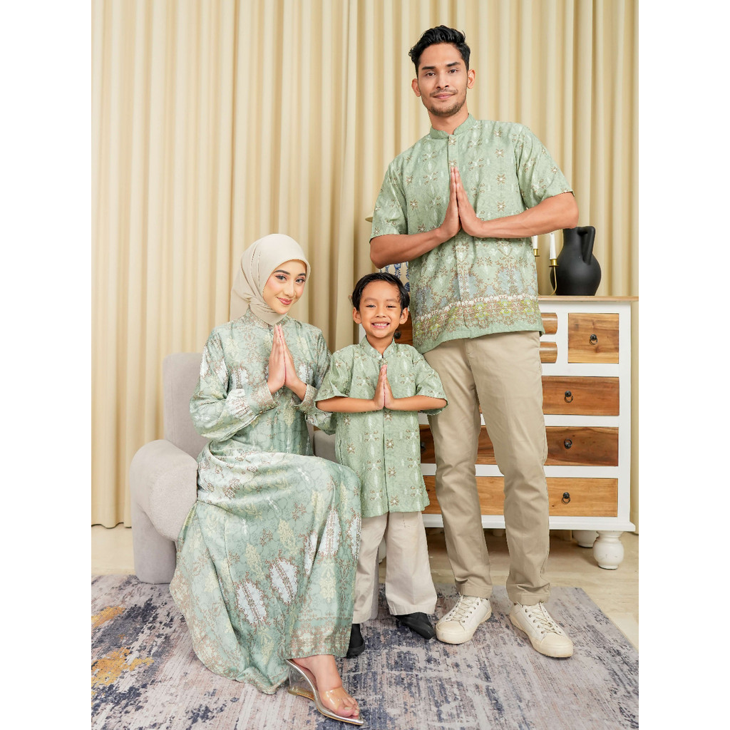Batik Adyatma Sarimbit Arunika in Sage Green Family Set