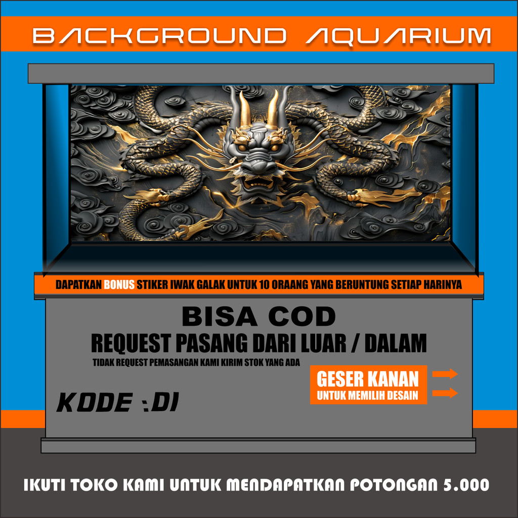 sticker wallpaper background aquarium belakang 3d tema gambar naga 3d di