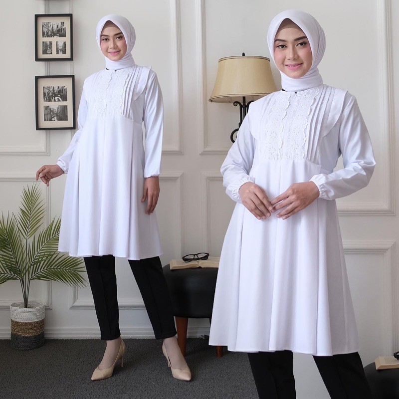 Seenaoutfit  - COD Tunik Baju Putih 005 Baju Putih Wanita Terlaris Atasan Putih Tunik Wanita Milleni