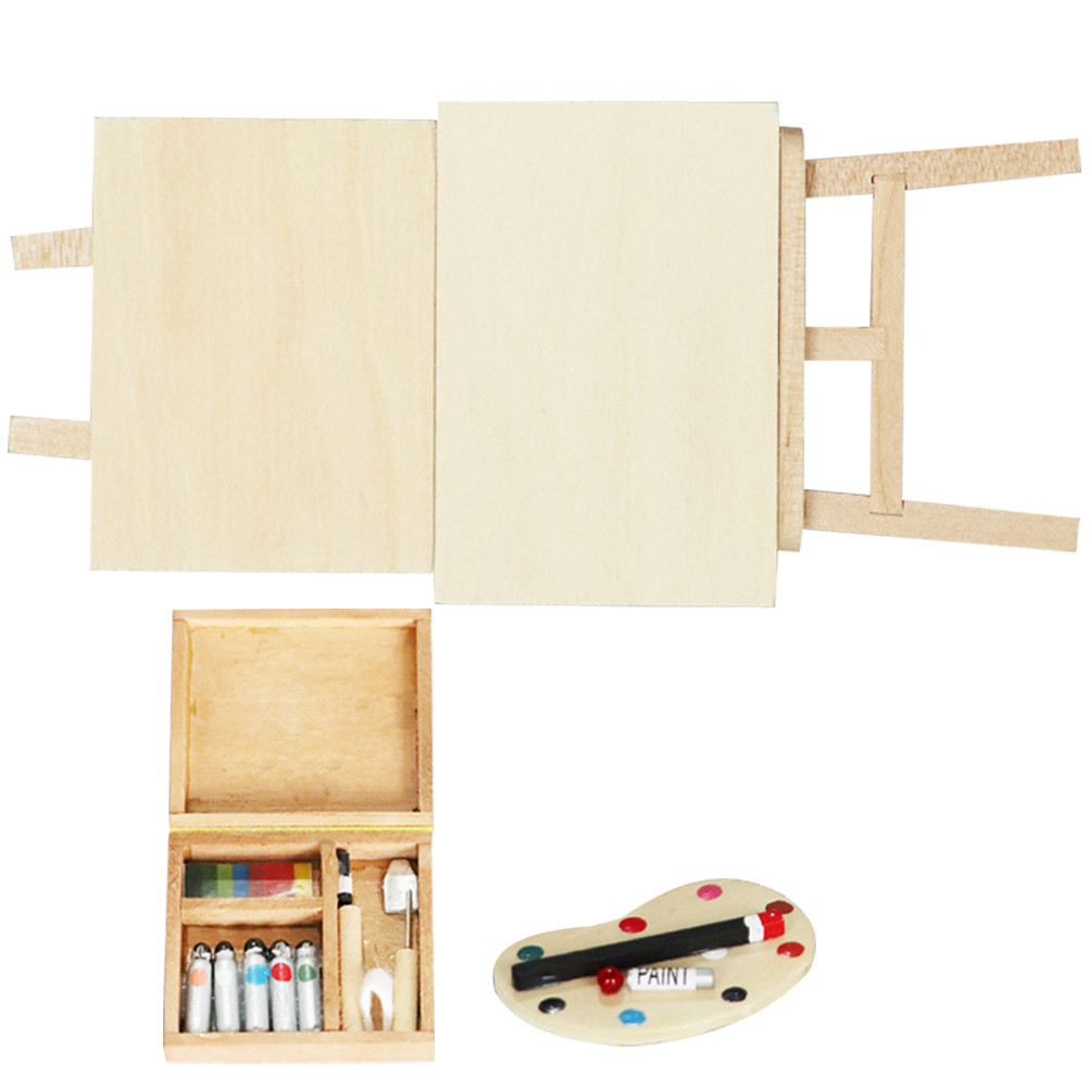 

Miniature Simulated Wooden Easel House Ornament Kit Child Dollhouse Decor Mini Painting Board Holder Supplies