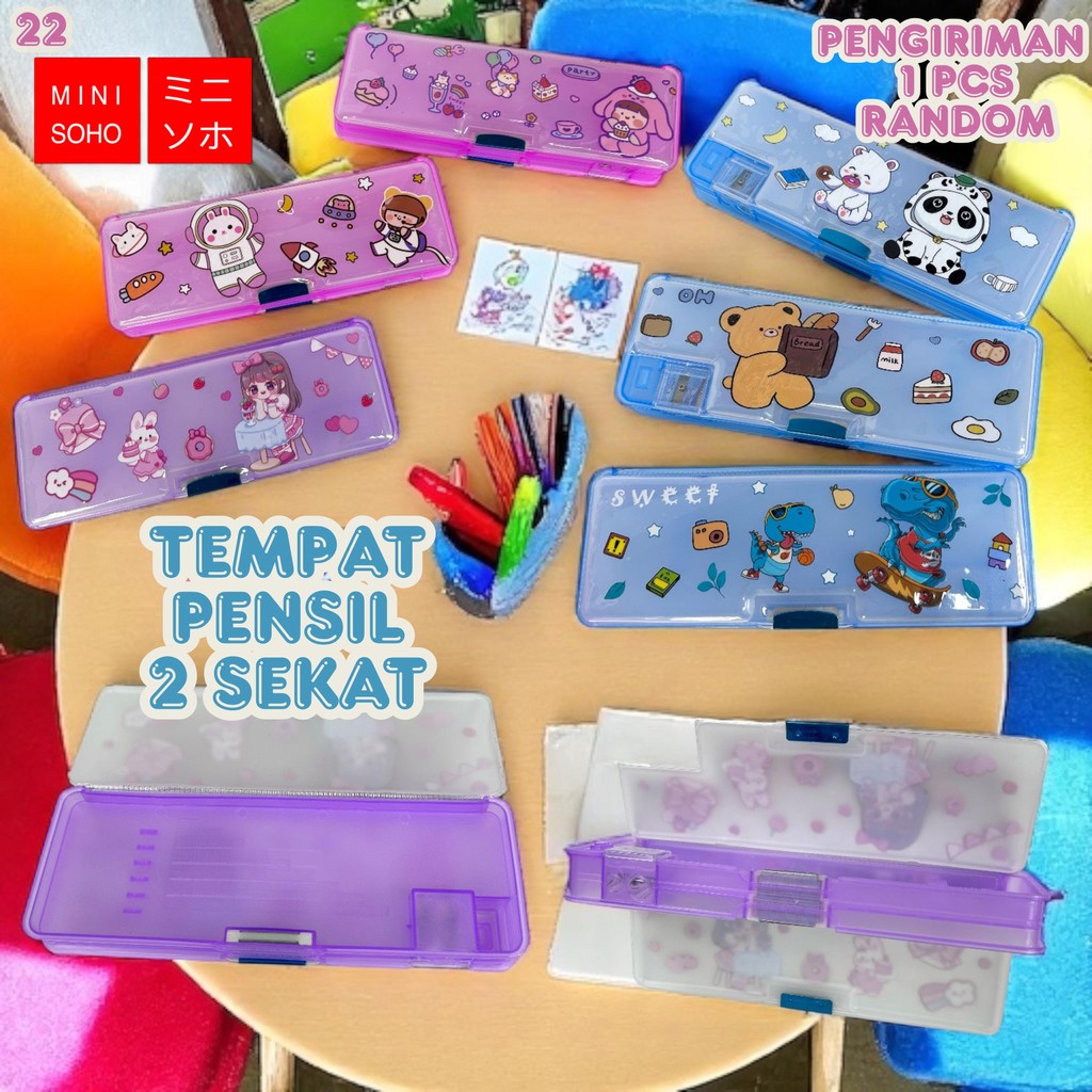 

Tempat Pensil Magnet Anak Sekolah Kotak Pensil Karakter 2 Sisi Dengan Rautan Mini Alat Tulis Multifungsi