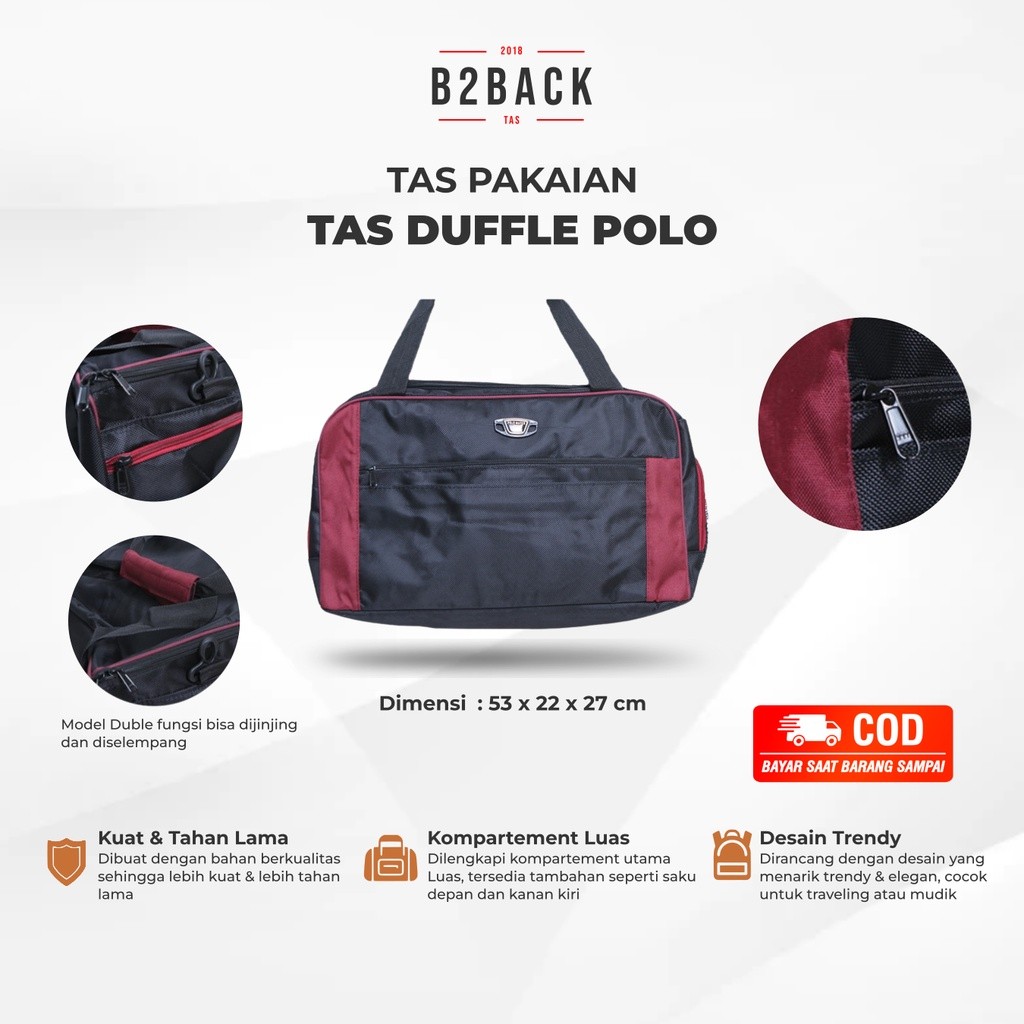Travel Tas Traveling Pakaian Duffle Bag Baju Jumbo Wanita Pria Jinjing Murah Besar Polo Ori Motif Ko