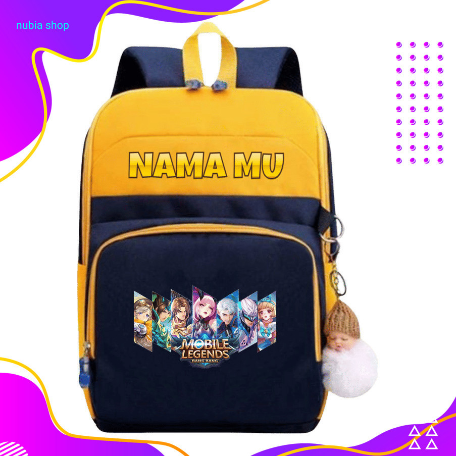 nubia Tas Ransel Anak Mobile Legends – Backpack TK SD Tema Game MLBB, Motif Hero Alucard, Miya, Gusi