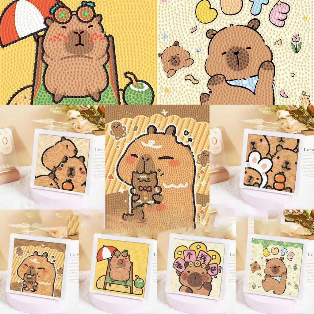 

New Kapibala Full Diamond Children's Diamond Painting Handmade DIY Framed Cartoon Capy Guinea Pig Point Diamond Paste Art Gift
