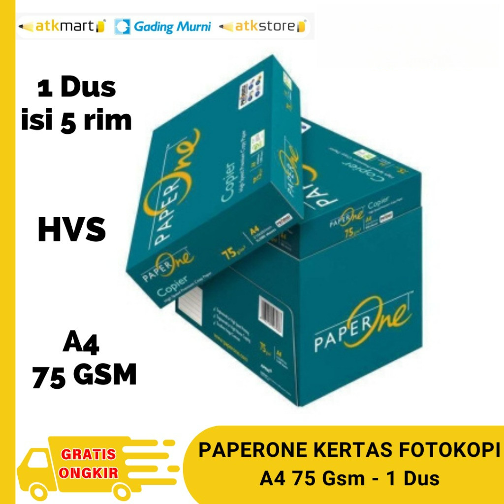 

PaperOne HVS A4 75 Gr Kertas Print Fotocopy isi 5 Rim - 1 DUS