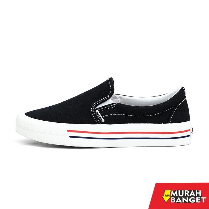 SABA Vintage Slip On Black White LX RED - Sepatu Sneakers Casual Pria Wanita - Hitam Putih, 36