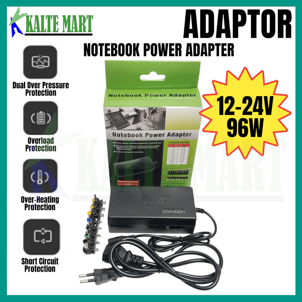 Adaptor Notebook Universal Power Adjustable 12v-24v, 12v - 20v4.5A, 24v4A