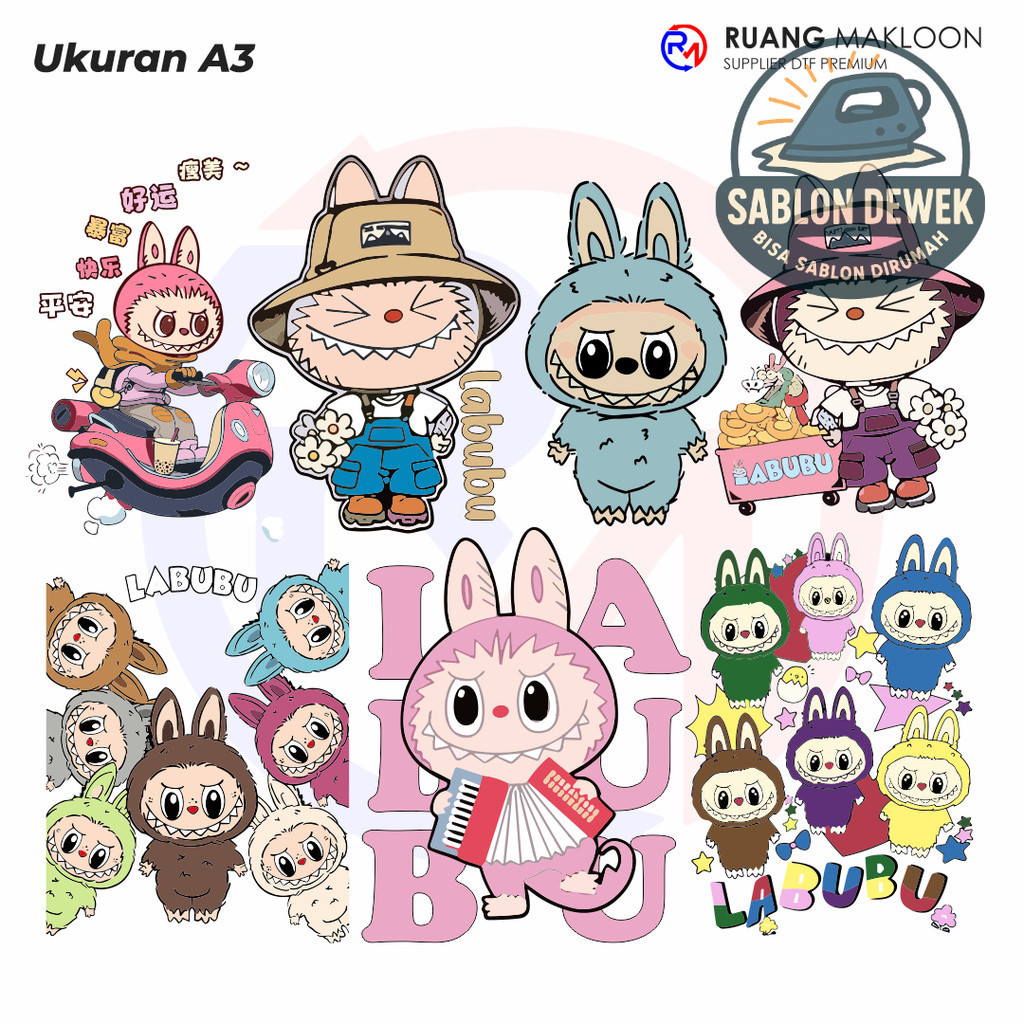 Sablon Setrika Sablon DTF Satuan A3 LABUBU - SIAP PRESS