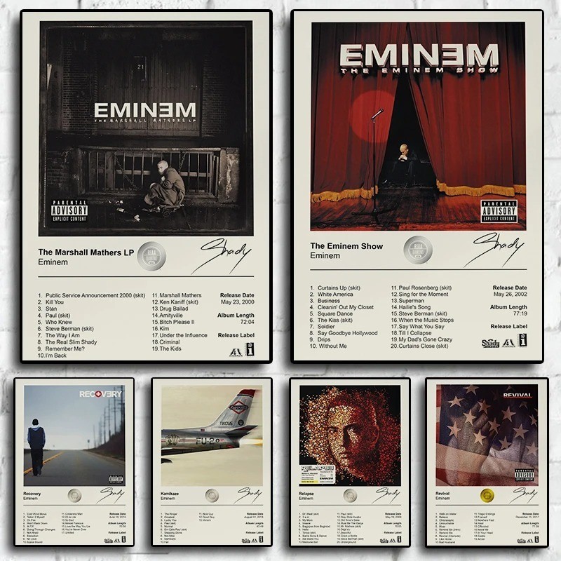 

Music Album 80s Star Eminem Art Hip Hop Rap Retro Pictures for Living Room Canvas Painting Print Posters Home Wall Decor Gift