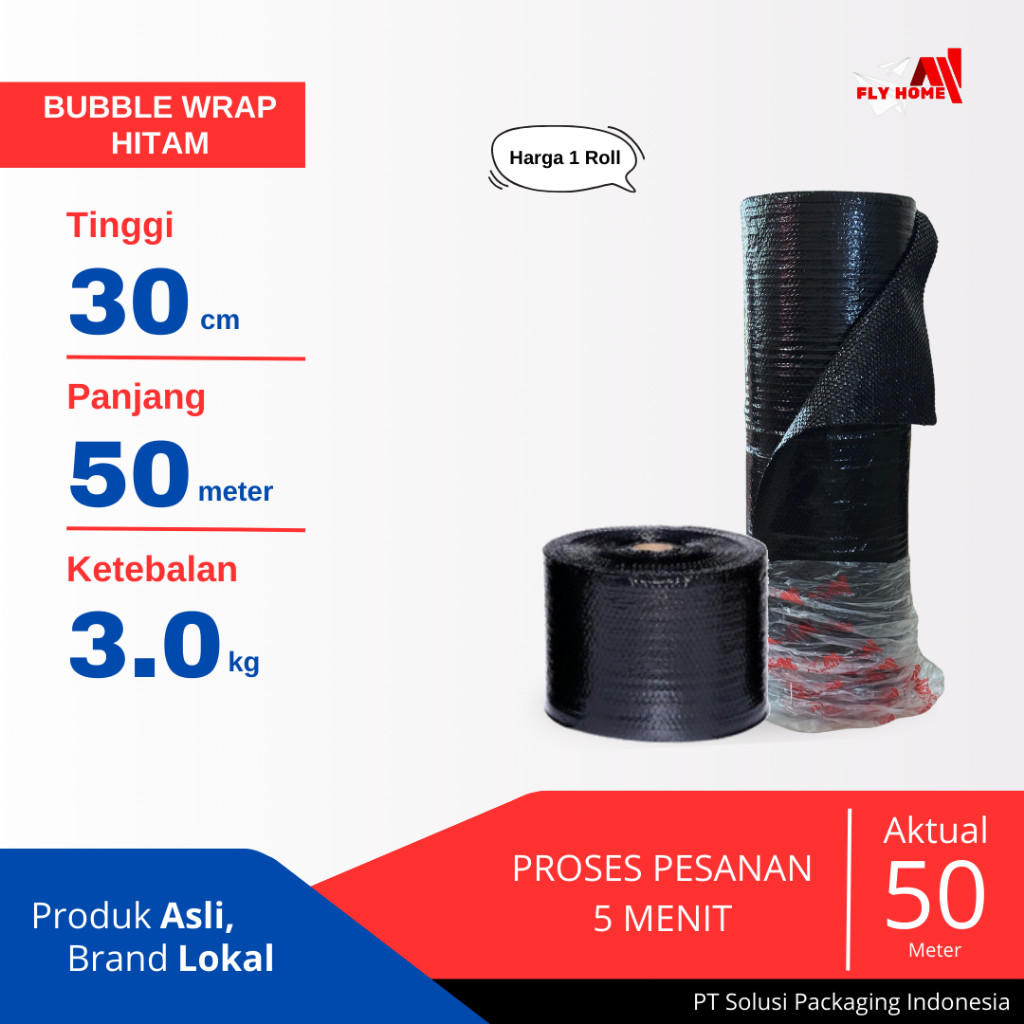 

FLYHOME Bubble wrap hitam 3kg potongan 30cm 1 roll hitam 30x50meter