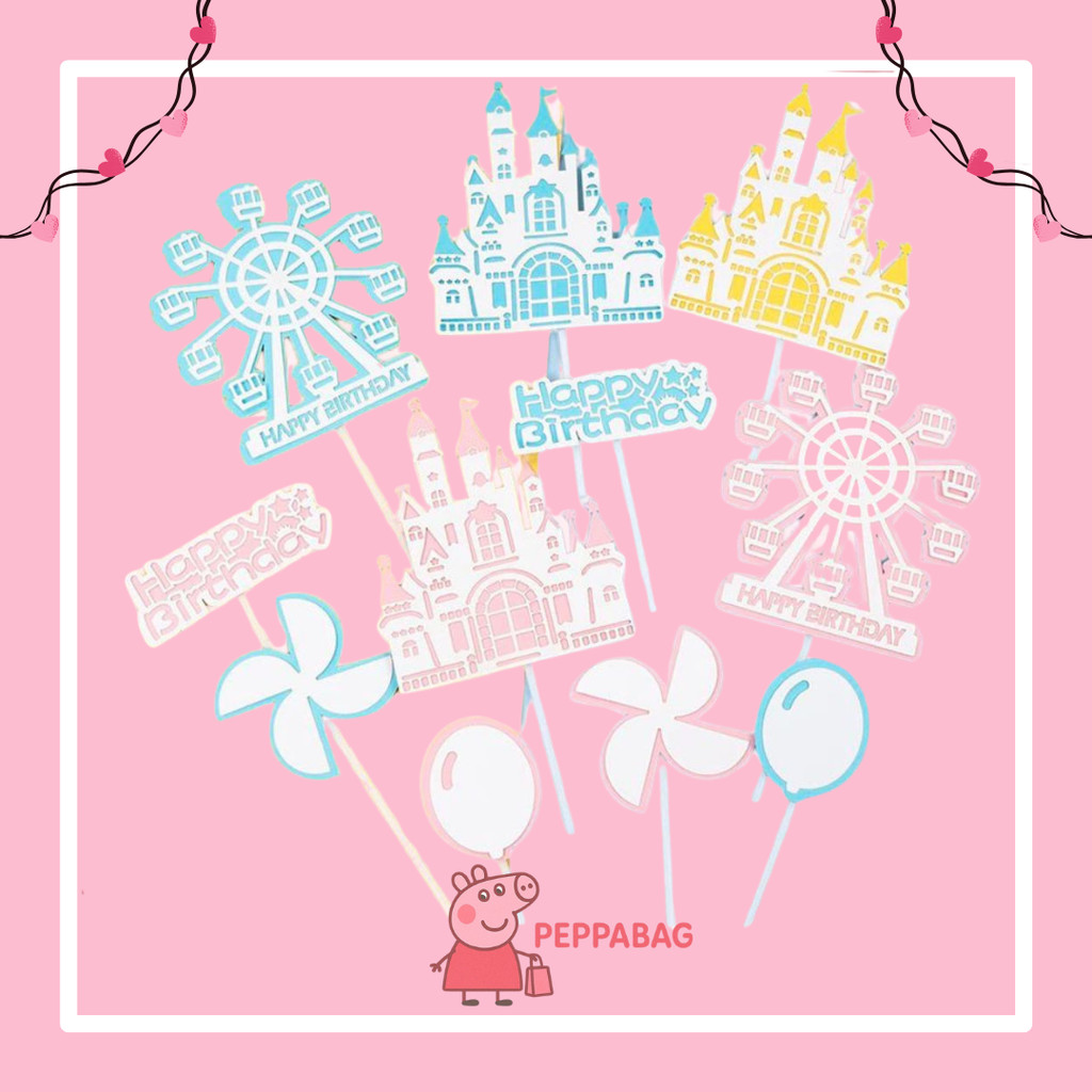 Cake Topper Castle Princess Istana Hiasan Dekorasi Kue Ultah Ulang Tahun Happy Birthday - ES0552