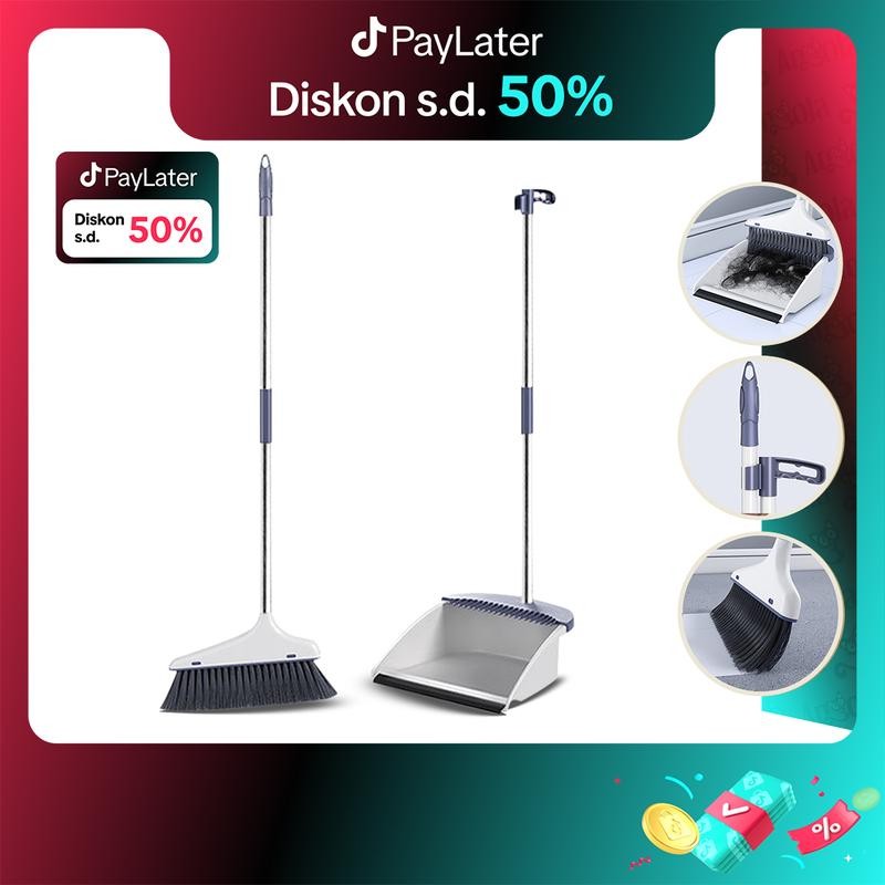 

ANGOLA Broom Dustpan Set D11 Set Sapu Pengki Alat Pembersih Lantai bulu gantungan karet silikon