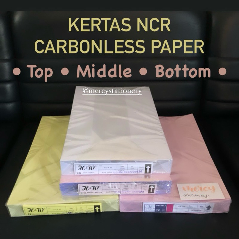 

500 Lembar - Kertas NCR Folio F4 Rainbow HNW - Cetak Nota - Carbonless Paper - Top White - Middle Pink - Bottom Yellow - Bottom Pink Non Carbon Required Percetakan Nota Printing Surat Jalan