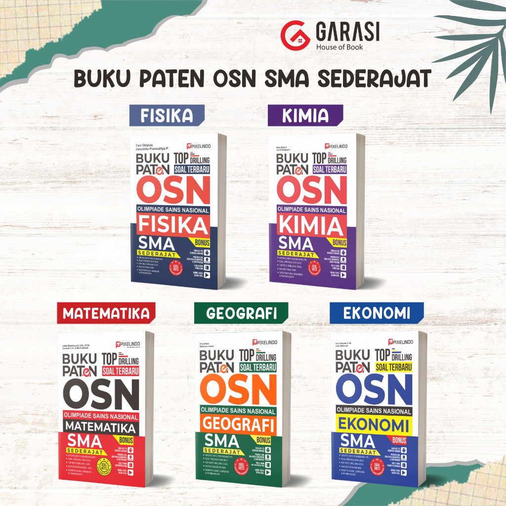 

Buku Sekolah PATEN Olimpiade Sains Nasional SMA Fisika, Kimia, Matematika, Geografi, Ekonomi,