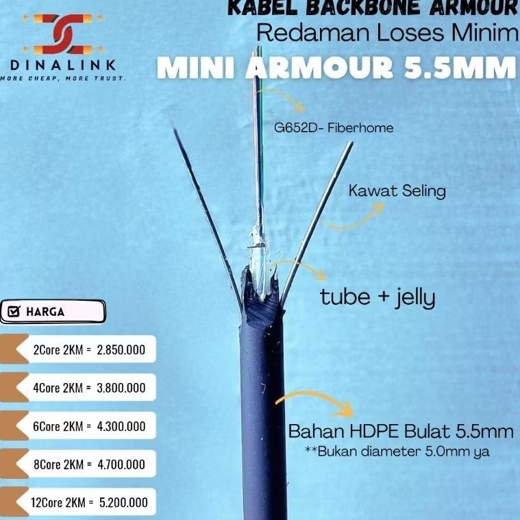 

KABEL FO DINALINK MINI ARMOUR FIBER OUTDOOR 5.5MM 2core 4core 6core 12Core