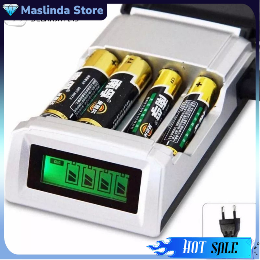Charger Baterai Smart Intelligent LCD Battery Charger 4 Slot Baterai AA - AAA