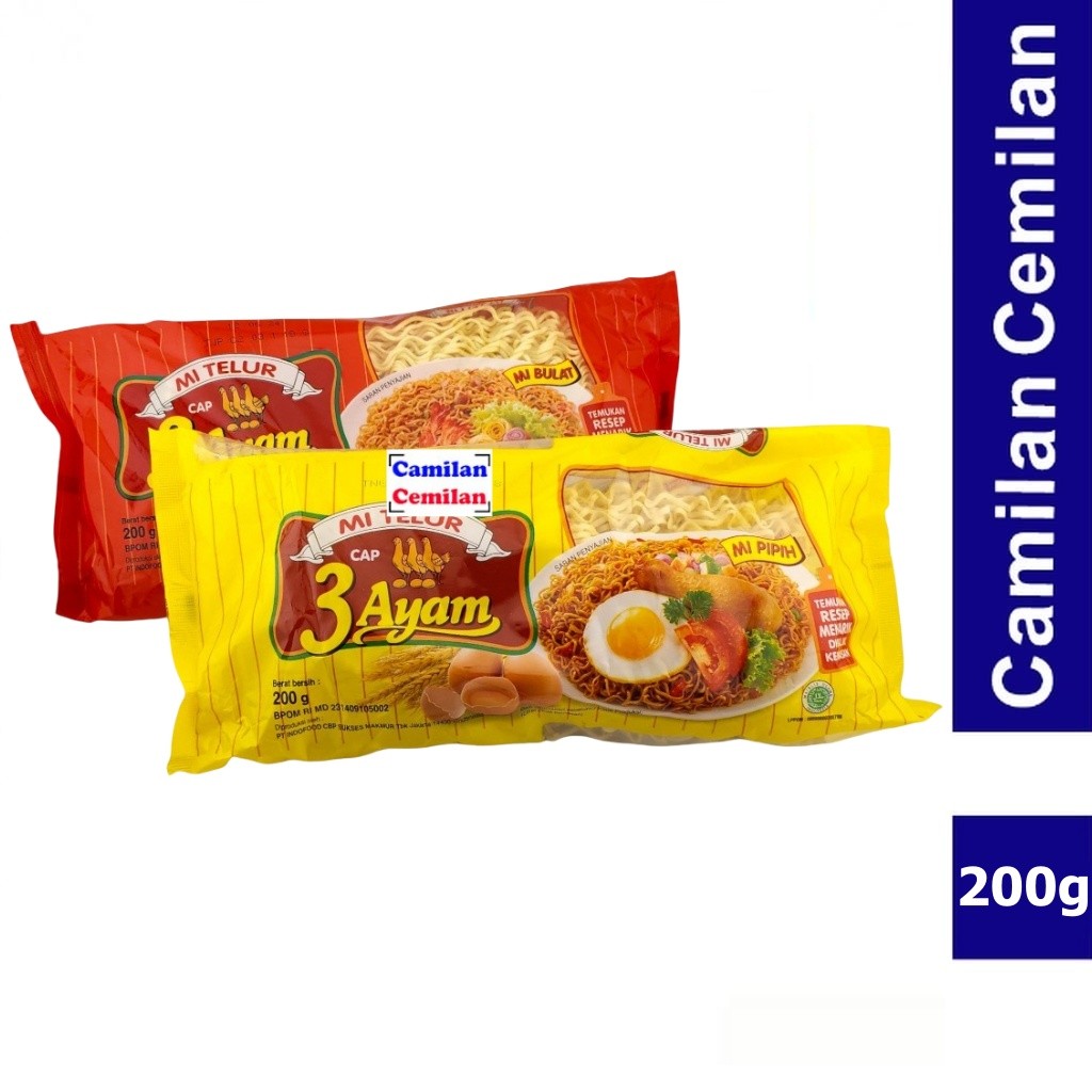 

Mi Telur Cap 3 Ayam Bulat Pipih 200 gr