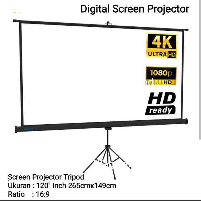 Screen Projector Tripod 120" Ratio 16:9 Wide Screen - Layar Proyektor 120" Inch Stand Tripod