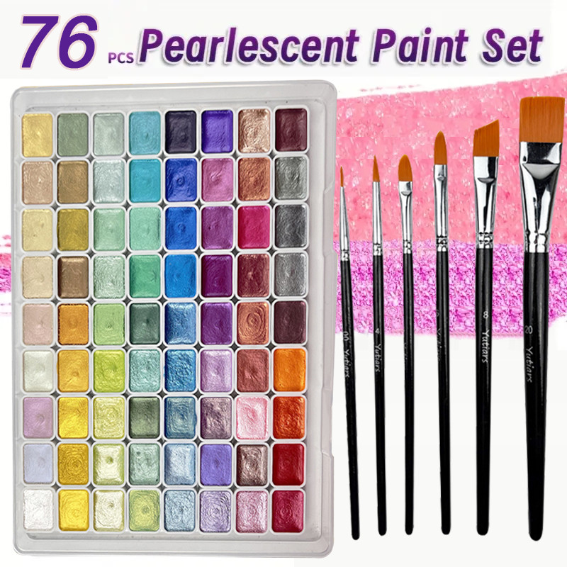 

78pcs Watercolor Paint Set, Sparkle Pearlescent Solid High Pigment, 72 Metallic Colors, Flash Golden Slivery Starry Color Kit