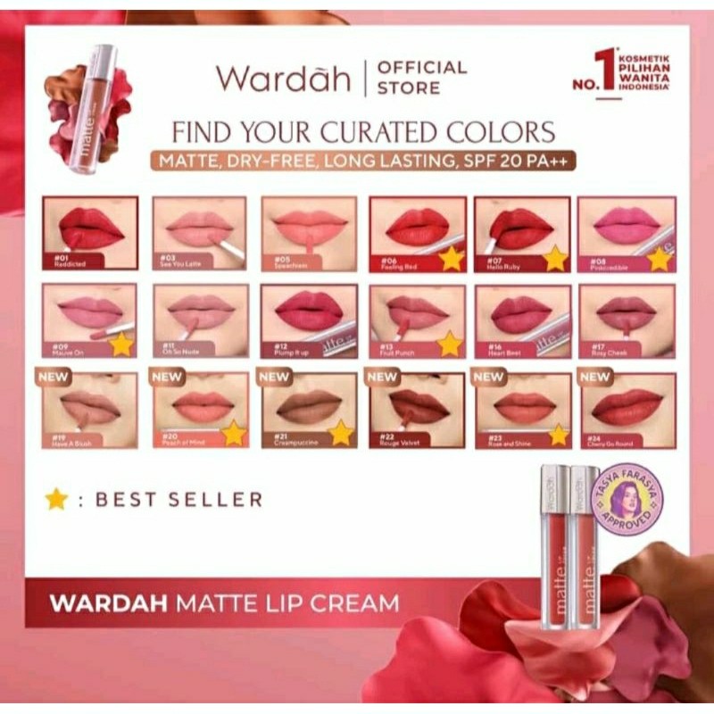 Kemasan Baru Wardah Exclusive Matte Lip Cream lipstik Stick stik bibir Red Berry Pretty Pink Plump M