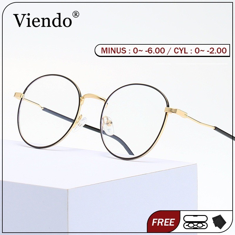 Viendo Frame Kacamata Minus Photocromic Wanita Pria Cowok Bulat Besi Fotocromic Potocromic Silinder