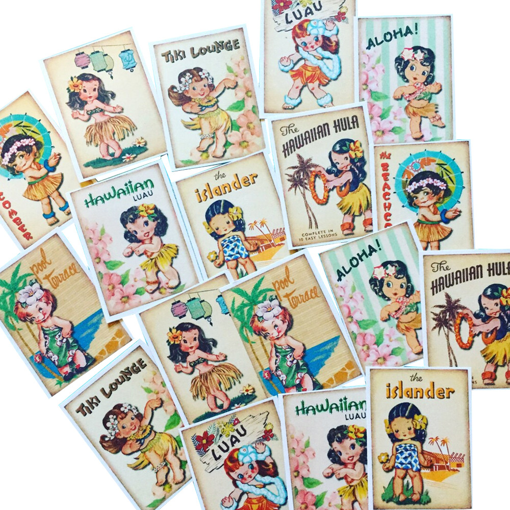 

18pcs Hawaii Girl Stickers Pack, Vintage Retro Decal Set for Journal, Scrapbook, Notebook, Phone, Laptop DIY Craft Decoration