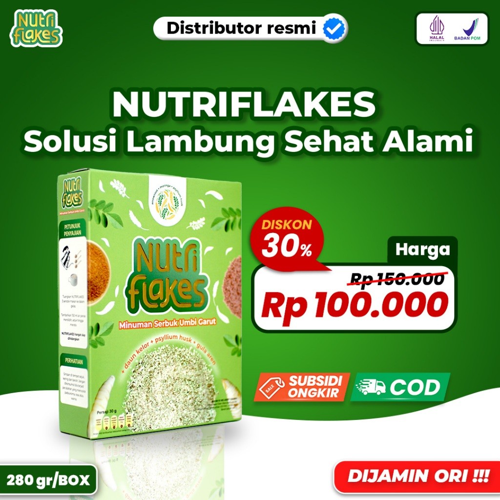

NUTRIFLAKES ORI Sereal Umbi Garut Sehat Solusi Asam Lambung Naik Dan Gerd 1 Box