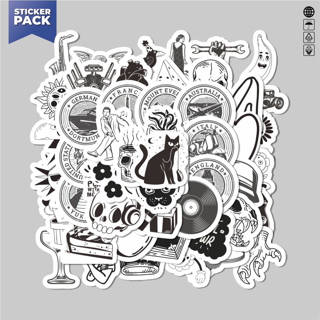 

[100PCS]Stiker Pack Sticker Hitam Putih Retro Sticker Aesthetic Vinyl Anti Air Dekorasi Sticker Laptop Buku Journal Koper Helm Casing HP Gitar Helm Skateboard