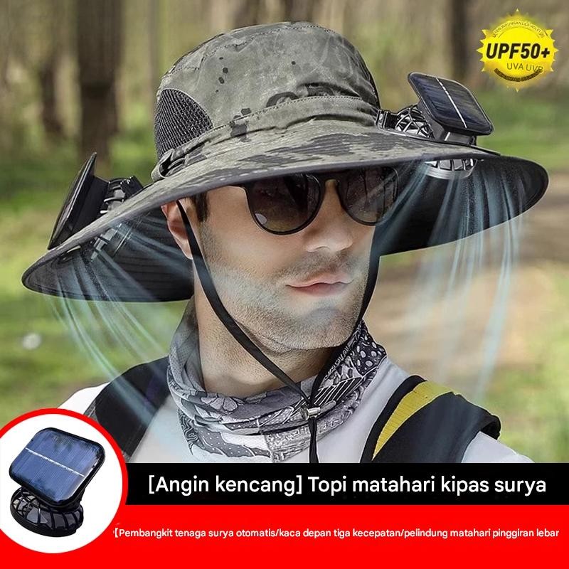 Topi Kipas Tenaga Surya / Musim Panas Outdoor Hiking Pertanian Memancing Perlindungan UV Sunshade To