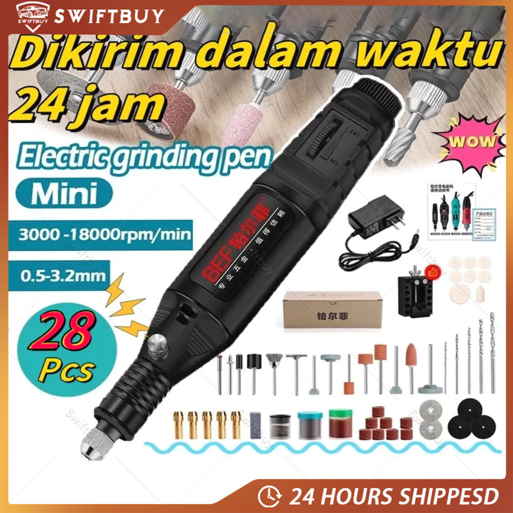KICLONE_SHOP  Gerenda listrik Bor Mini 27PCS 12V DC 15000 RPM Mini Drill Electric Engraver Grinder G