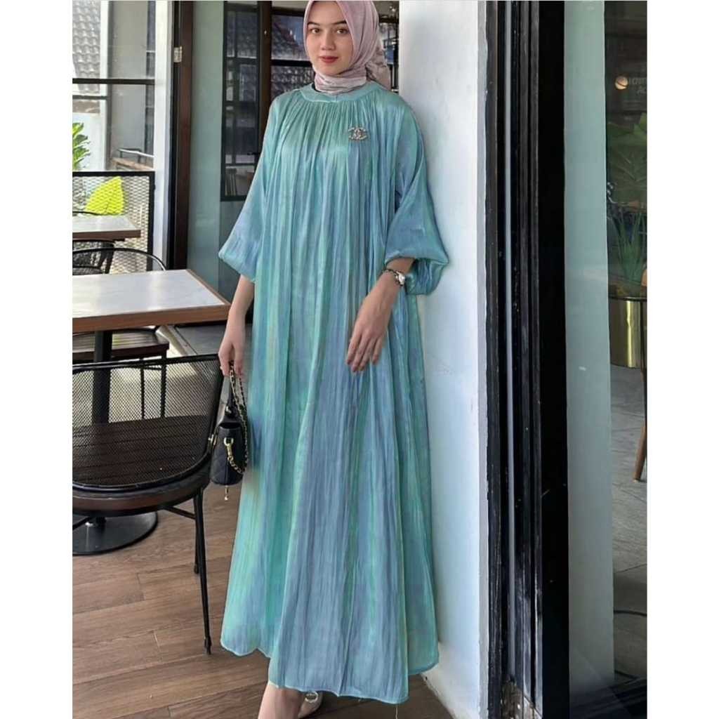 Gamis Ameena Bahan Katun Shimmer Silk Premium Model Abaya Dress Kekinian Biru Wardah Lilac Coksu