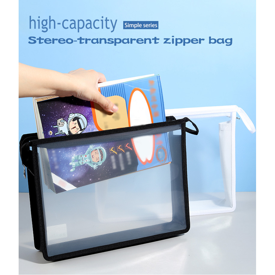 

A4 Transparent Zippered File Bag – Waterproof School Organizer for Books & Exam Papers (Portable with Handles)