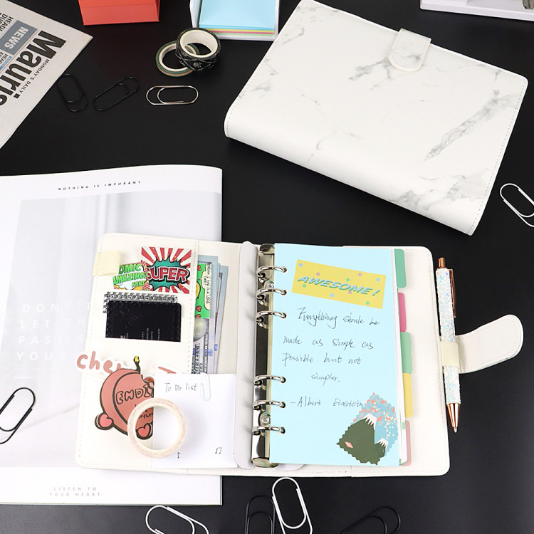

A5 A6 Leather Notebook Shell Marble Loose-leaf Binder Cover Diary Schedule Journal Binder White Marble Print Notebook Covers