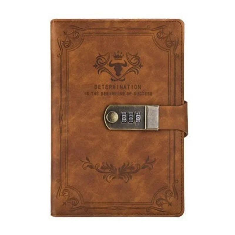 

A5 200 Pages Retro Password Book with Lock Diary Thickened Creative Hand Ledger Student Notepad Stationery Notebook Binder