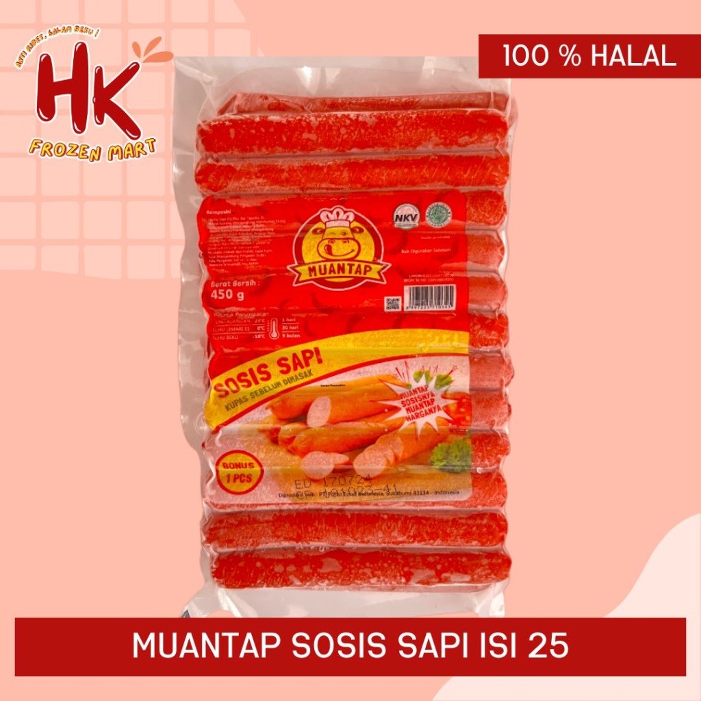 

Muantap Sosis Sapi 450gr Isi 25 Pcs | Beef Sausages Bonbon Salam Murah Bakar Hk FROZEN MART