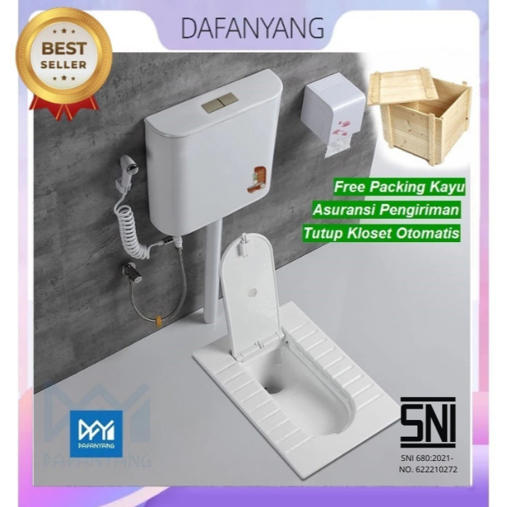 Kloset Jongkok Mr.Tao 1 Set SNI Dengan Penutup + Watertank Flush Toilet WC Keramik Kamar Mandi