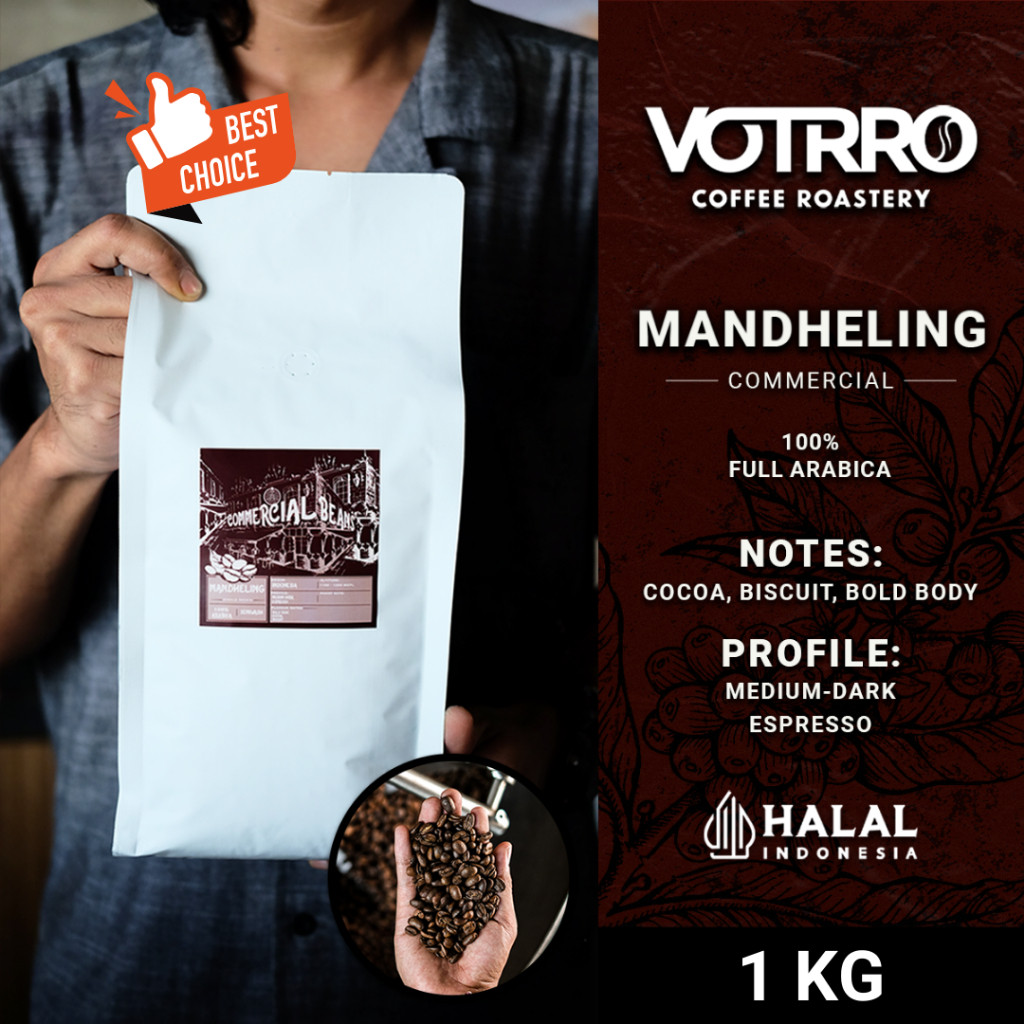 

VOTRRO Biji Kopi Bubuk Arabika Mandheling 100% Full Arabica Espresso Commercial - BEST VALUE - 1 Kg