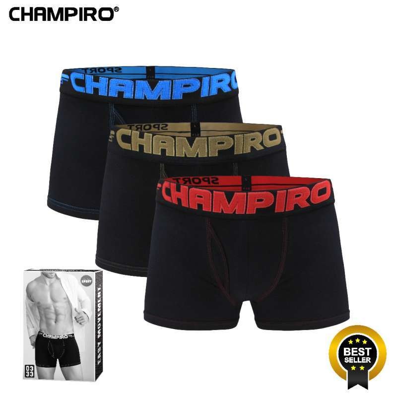 Champiro Sport Celana Boxer Pria - Black [C0333C/3 pcs]