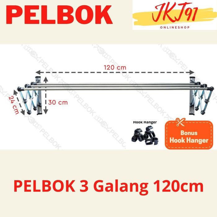 dijual_PLBOK JEMURAN BAJU PAKAIAN DINDING LIPAT STAINLESS STEEL RAK JEMURAN  3 GALANG 80 100 120 150