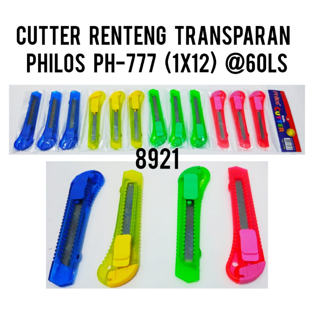 

12 PCS - PISAU / KNIFE / CUTTER RENTENG TRANSPARAN PHILOS