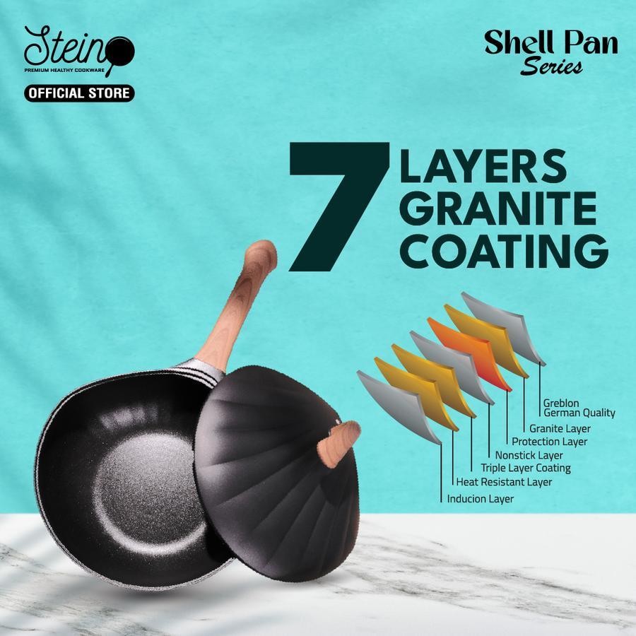 Steincookware Shell Wok Pan 30cm - Wajan Penggorengan Anti Lengket Lapisan Granit