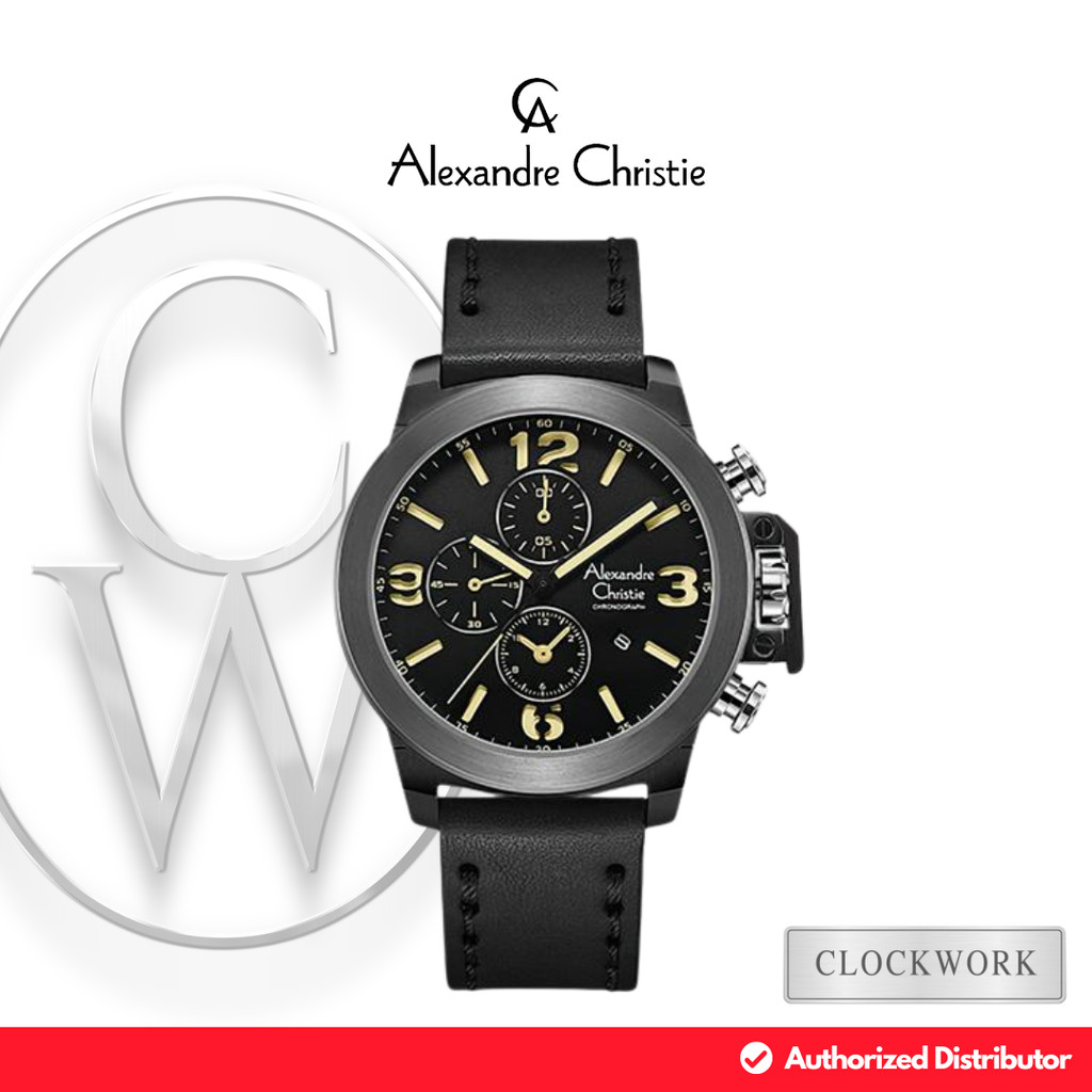 Jam Tangan Pria Alexandre Christie Chronograph AC 6280 GCLBGBAIV Kulit Sporty Hitam