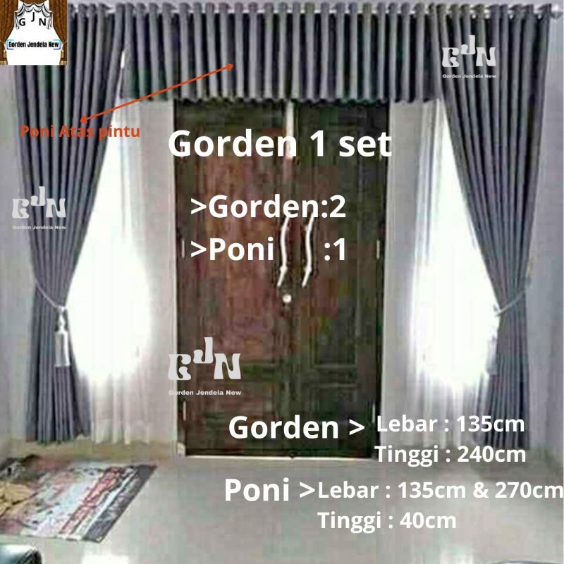 1 PAKET Gorden Blackout + Poni / GORDEN 1 SET DENGAN PONI ATAS PINTU DOFF | Gorden Blackout Polos 1 