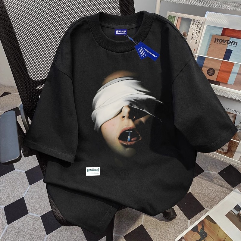 Punk Amerika Pil Biru baju atasan wanita terbaru kaos pria oversize couple t shirt vintage