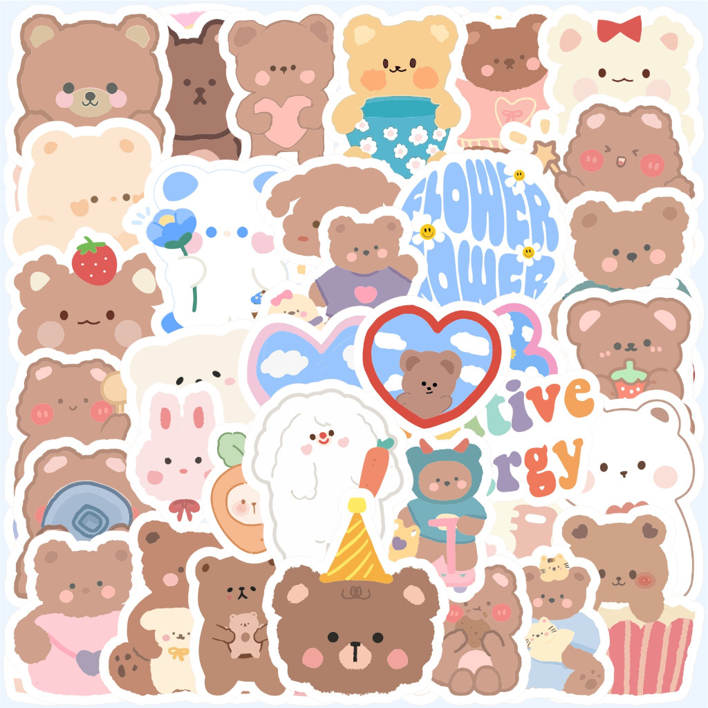 

Sticker Baby Bear Paper Vinyl Waterproof Sticker Kartun Lucu Dekor Buku Journal Koper Laptop