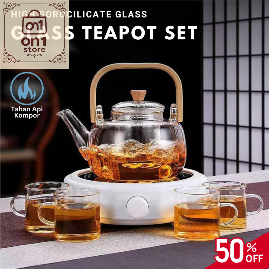 Set Teko Murah / Teko Set Kaca Saringan Jepang 6 Pcs Kaca Borosilikat