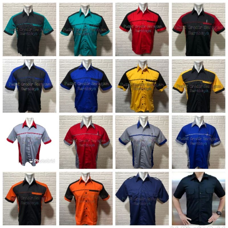 FREE ONGKIR Grosir Baju Kerja Pria Seragam Kerja Pria Kemeja Kerja Pria Hijau Tosca Hitam Baju Kerja