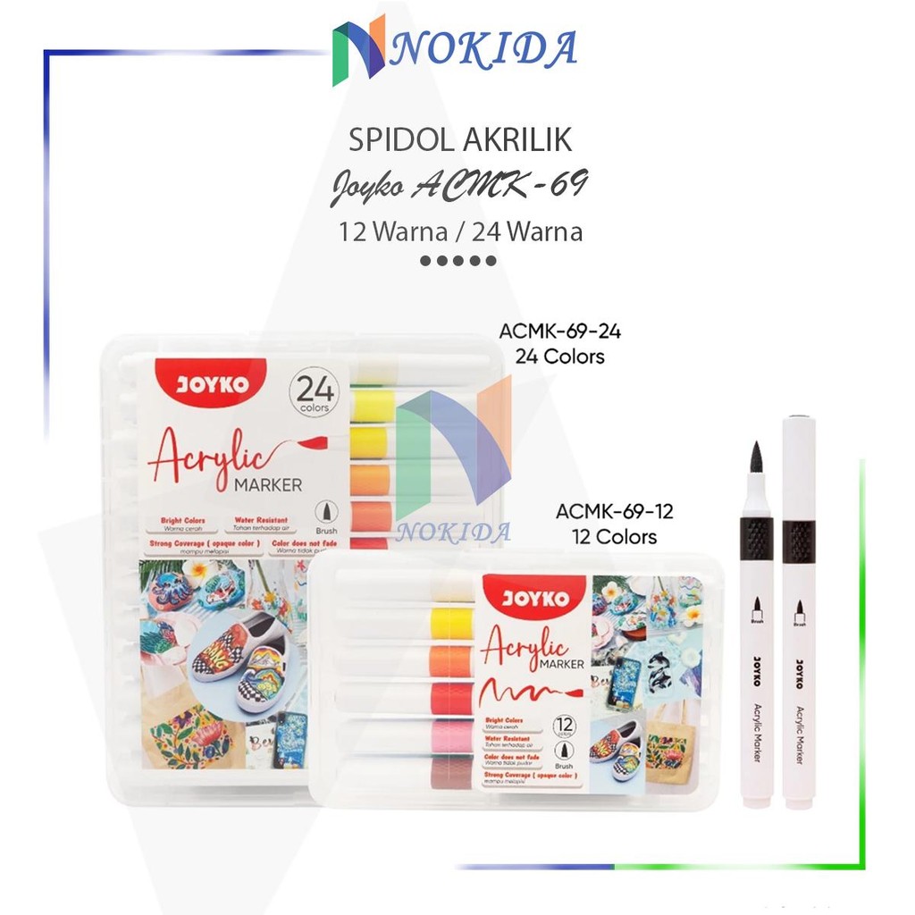 

Nokida Spidol Akrilik Joyko ACMK-69 [1 Set/12/24 Warna] / Acrylic Maker ACMK69 / Sepidol Acrylik Watercolour