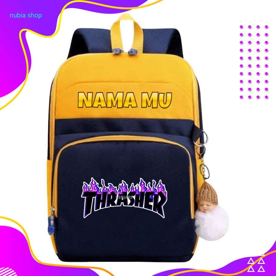 nubia Tas Ransel Anak Thrasher Logo Skateboard Keren – Backpack Sekolah TK SD SMP SMA Kuliah , Tas A