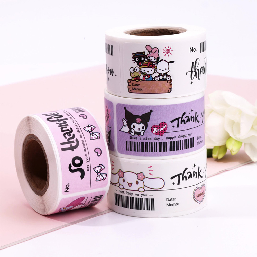 

120pcs/Roll Cartoon Sanrio Stickers Kawaii Hello Kitty Kuromi My Melody Cartoon Thank You Sealing Labels Decoration Decals Toys